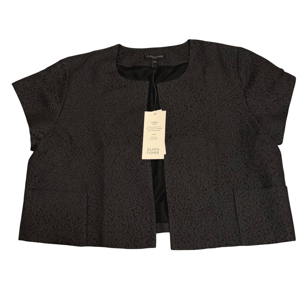Eileen Fisher Pebble Silk Short Jacket Graphite Jacquard PS S0PBK-J2700P NWT